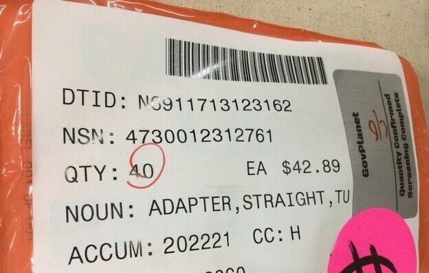 (1) Parker-Hannifin 12M1SC12-316 Tube to Boss Straight Adapter 4730-01-231-2761