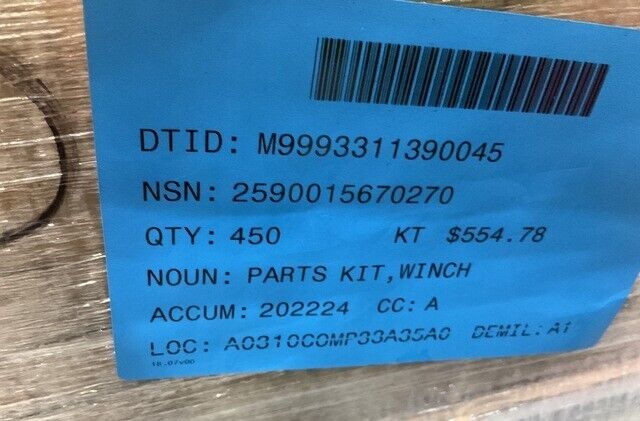 MILITARY MRAP 79332 GEN II OLI-SRS18-NON POTTD WINCH PARTS KIT 2590-01-567-0270
