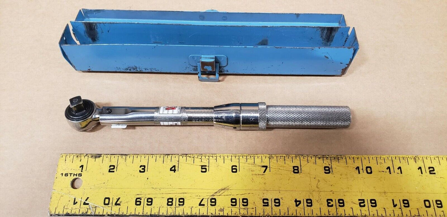 Vintage UTICA TCI-150RA-3/8 RATCHET HEAD TORQUE WRENCH with case 5120-01-273-254
