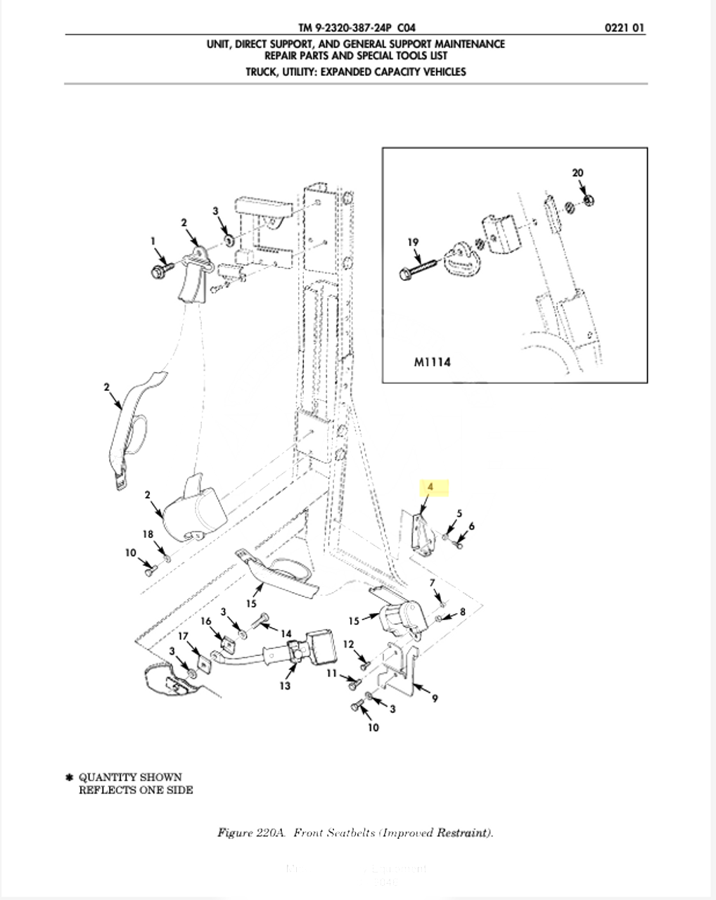 NEW M998 HMMWV 2005207-2 SEATBELT BRACKET FRONT RH 12480745 5340-01-542-4800