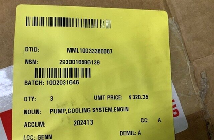 MP PUMP MP801-012C ENGINE COOLING PUMP SYSTEM 35098 4185971 2930-01-658-6139