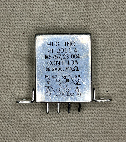 HI-G CO INC 2T-2911-4	10A 26.5V ELECTROMAGNETIC RELAY 5945-00-463-2906 NOS