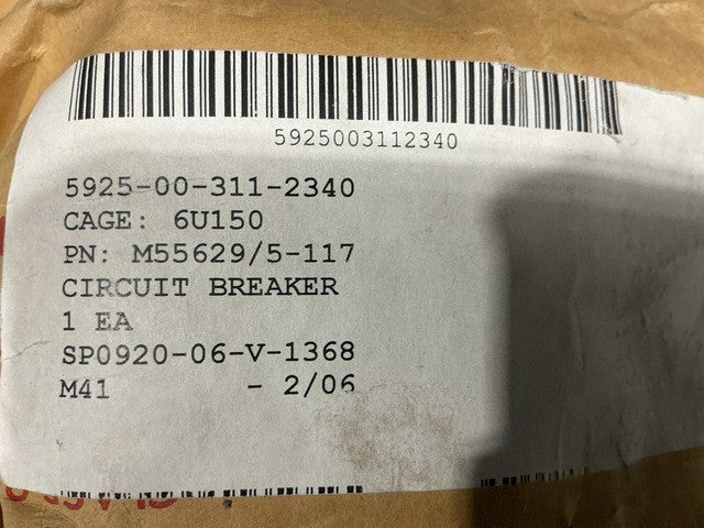 AIRCRAFT B-52 SUPPORT EQUIPMENT M55629/5-117 CIRCUIT BREAKER 5925-00-311-2340