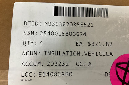 MRAP JERRV 6X RF VEHICULAR THERMAL INSULATION PANEL 4001829 2540-01-580-6674