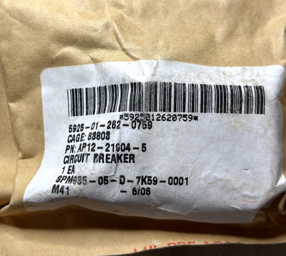 SENSATA TECHNOLOGIES AP12-21904-5 CIRCUIT BREAKER TRIP-RESET 5925-01-262-0759