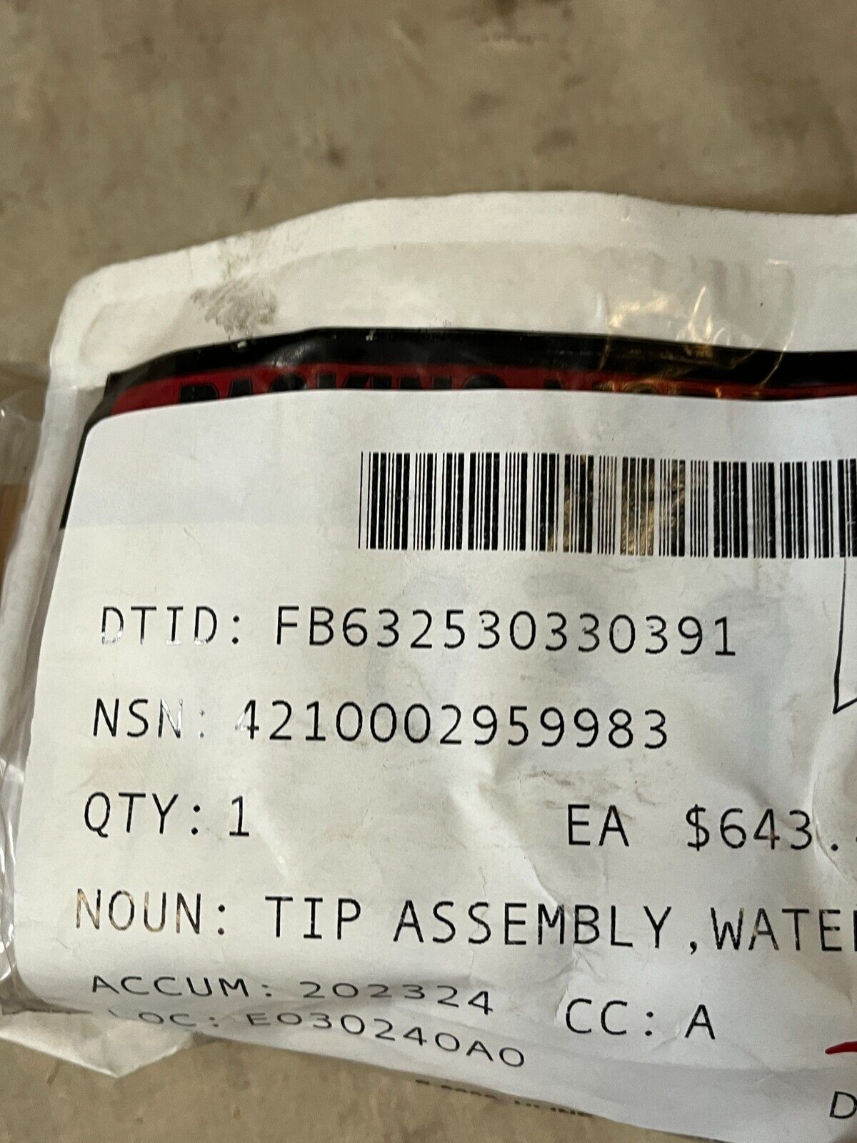 FIREFIGHTING S32P-4 TRUCK KIDDE 000783-200 WATER TIP ASSEMBLY 4210-00-295-9983