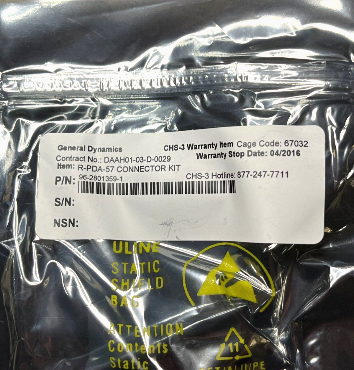 CHS-III R-PDA-57 ELECTRONIC EQUIPMENT PARTS KIT 96-2801359-1 5895-01-585-1565