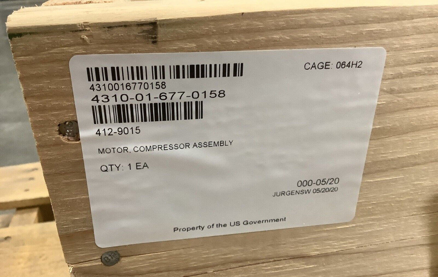 MARVIN LAND SYSTEM 412-9015 RECIPROCATING MOTOR COMPRESSOR ASSY 4310-01-677-0158