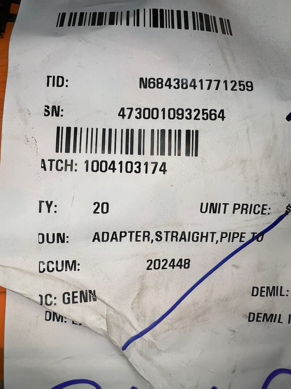 Tube Straight Adapter A4961 NSN 4730-01-093-2564 - photo 8