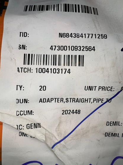 Tube Straight Adapter A4961 NSN 4730-01-093-2564 - photo 8