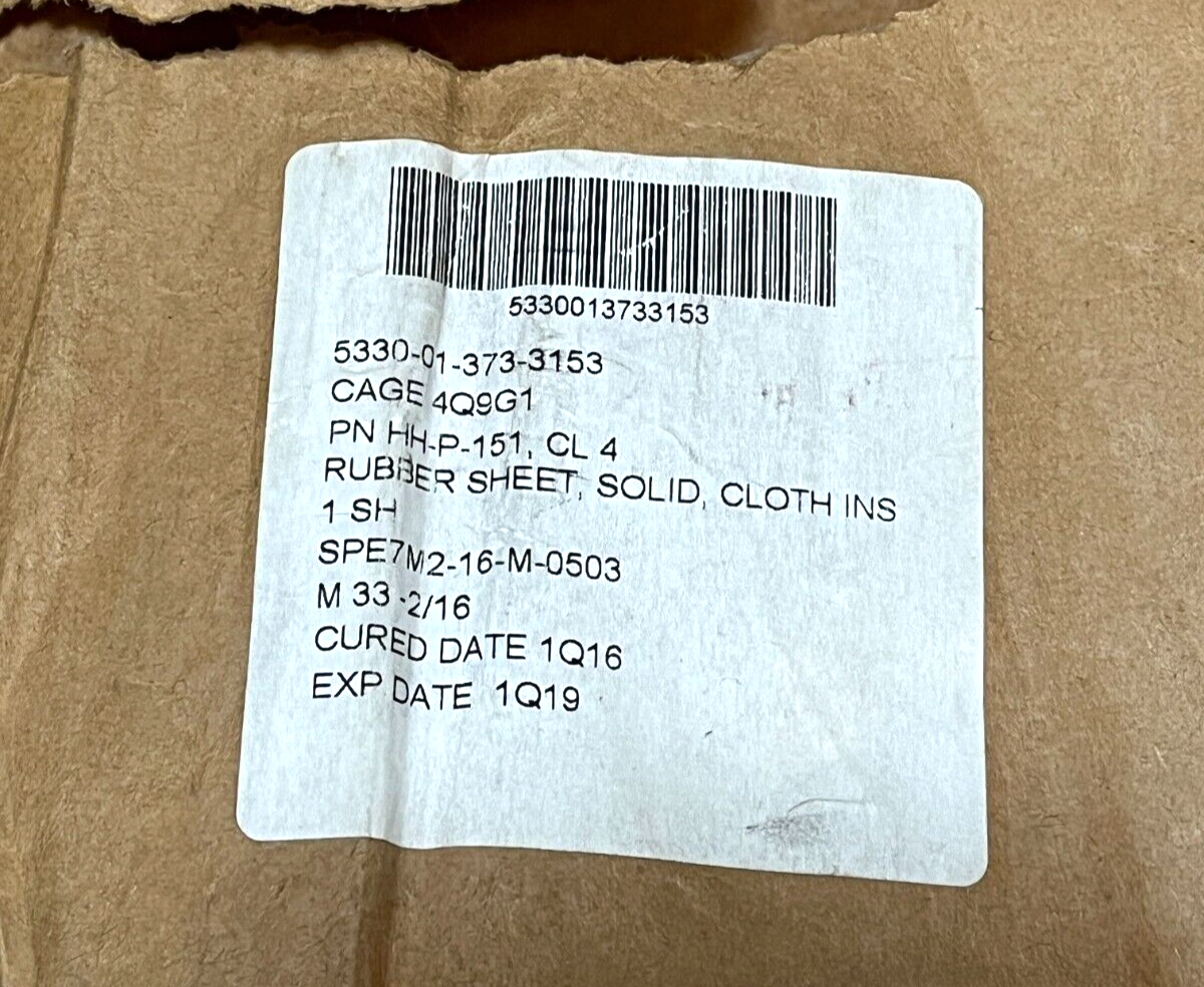 NEW CLOTH INSERT SOLID RUBBER SHEET HHP151CL4 HH-P-151 5330-01-373-3153