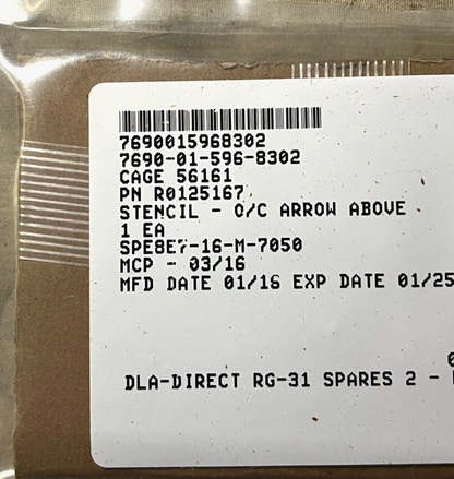 MRAP RG-31 RCV R0125167 IDENTIFICATION MARKER STENCIL - C/O ARROW ABOVE