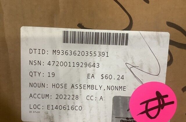 MILITARY M9 ACE NONMETALLIC HOSE ASSEMBLY 12352677-11 12352677 4720-01-192-9643
