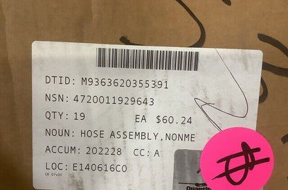 MILITARY M9 ACE NONMETALLIC HOSE ASSEMBLY 12352677-11 12352677 4720-01-192-9643