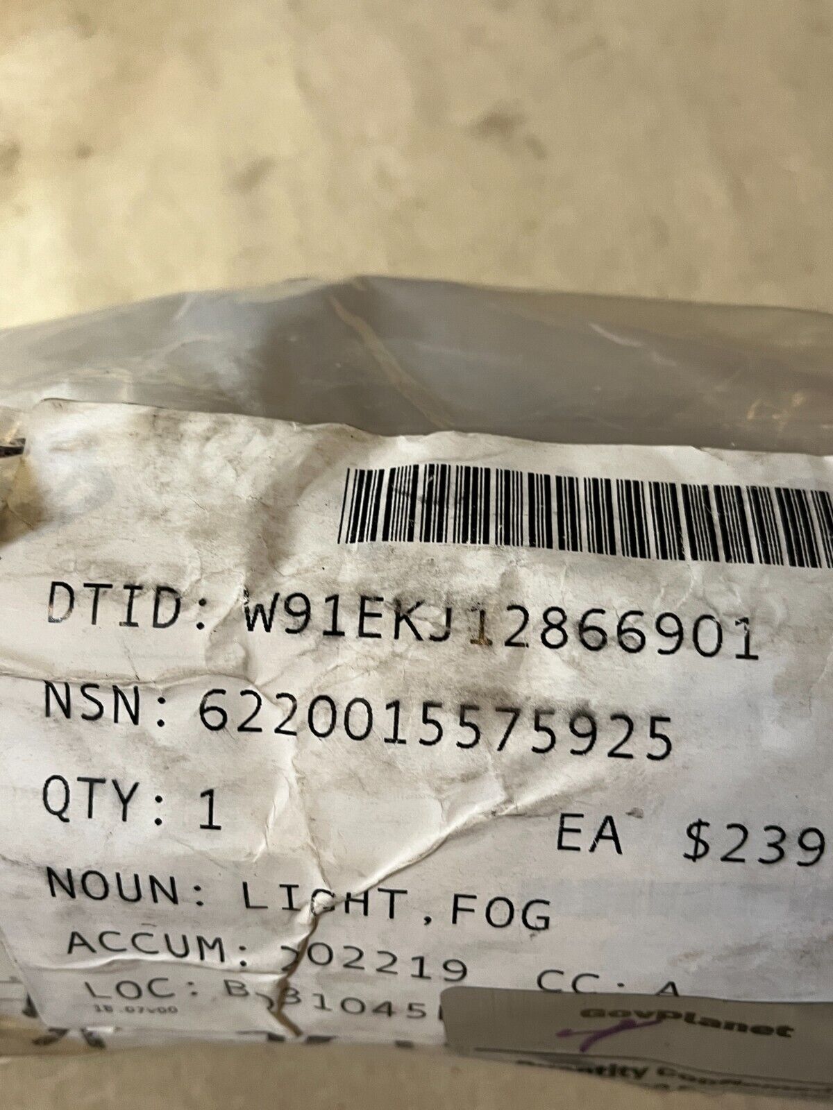MILITARY MRAP R0042825-0301 TRAILER TAIL REAR FOG LIGHT 6220-01-557-5925 NOS