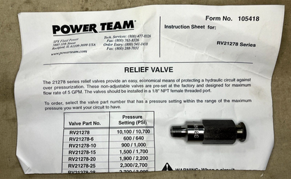 NEW SPX OEM 21278-80 SAFETY RELIEF VALVE 8100/8700 PSI 2127880 4820-01-297-4506