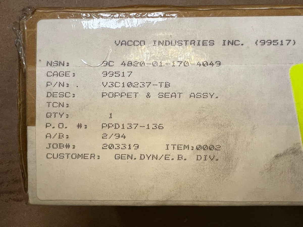 Poppet And Seat Assy V3C10237-TB NSN 4820-01-170-4049 - photo 7