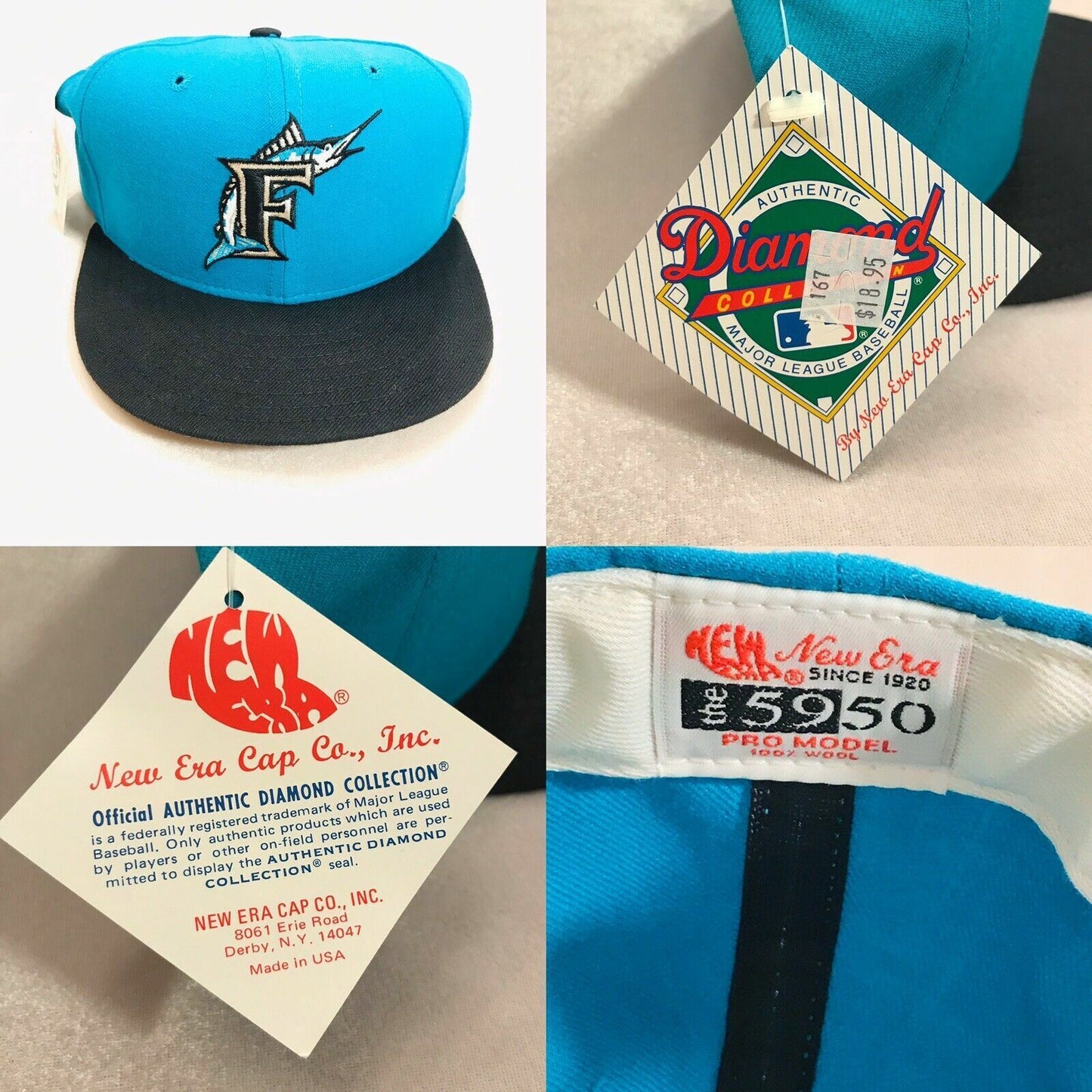 Vintage Florida Marlins New Era Pro Model Hat 5950 Diamond Collection  7¼ USA