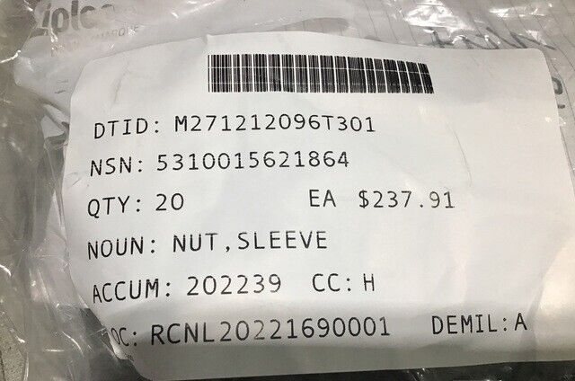 MILITARY M-252 MORTAR, I81MM SLEEVE NUT 13015622 5310-01-562-1864
