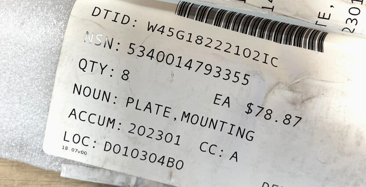 ROUGH TERRAIN CONTAINER HANDLER 53000LB 923828.0953 MOUNTING PLATE 5340014793355