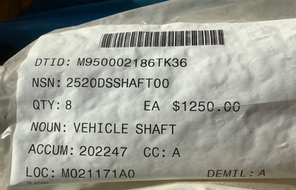 MILITARY LLAV-25 GENERAL DYNAMICS 10805889-011 VEHICULAR DRIVE SHAFT 10805889