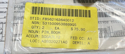 AIRCRAFT EAGLE F-15, B-1 65C35306-7	BOOM PIN 65C353067 5315-00-953-8889 NOS
