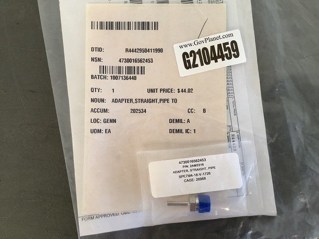 Straight Adapter 2AM2316 NSN 4730-01-656-2453