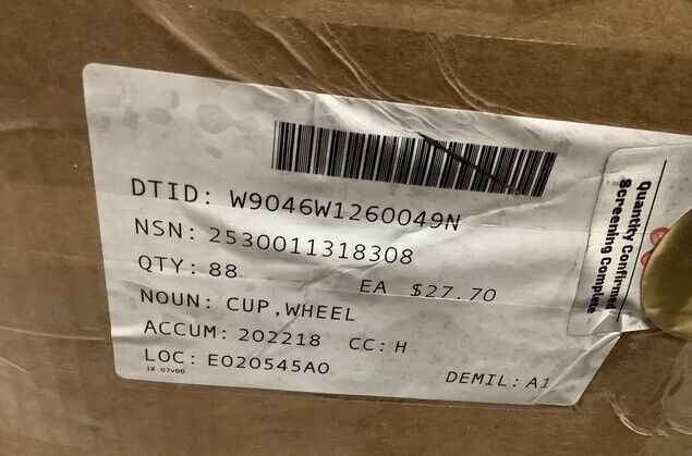 Genuine OEM Kelsey-Hayes W-801 2264320 84GX88 Wheel Cup 2530-01-131-8308