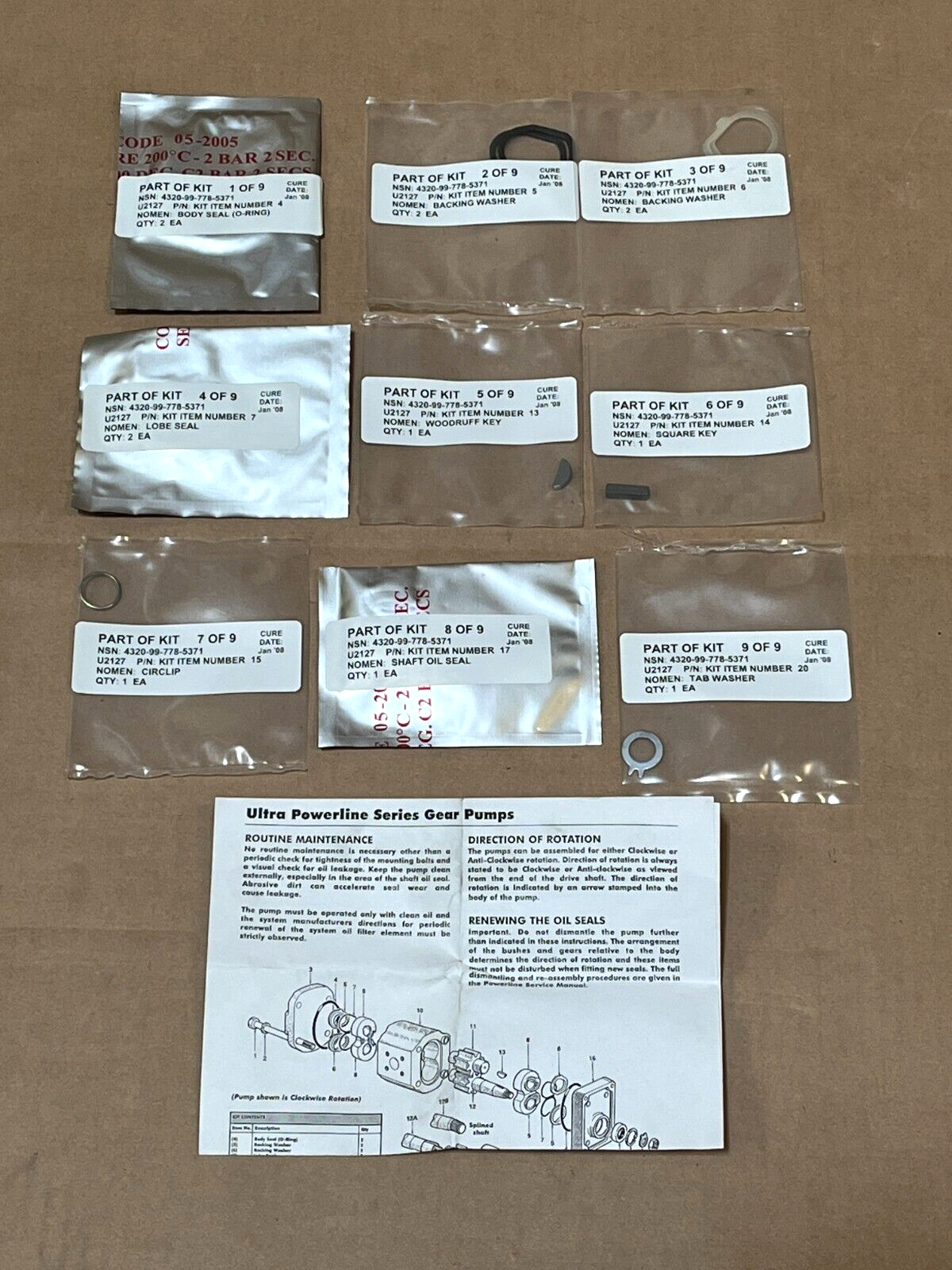 ULTRA DYNAMIC 1PPD7111-23A MAINTENANCE ROTARY PUMP KIT 6230-280 4320-99-778-5371