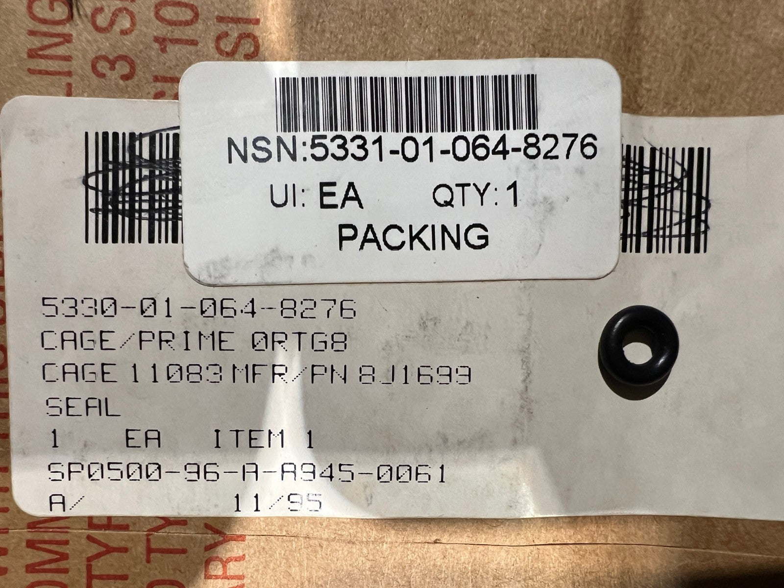 O-ring 8J1699 NSN 5330-01-064-8276