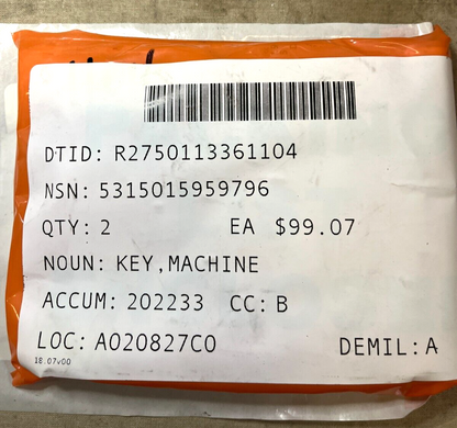 MACHINE KEY 0.25 SQ X 1.00 LG, USED ON PLATFORM ASSY 7D3-05077 5315-01-595-9796