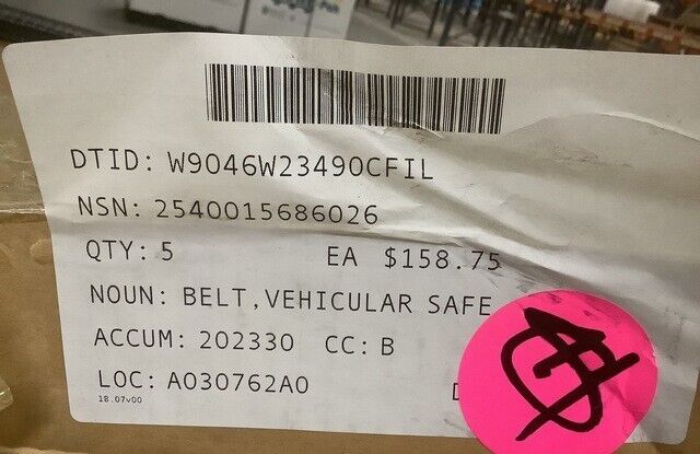 MRAP 3688778C1L VEHICULAR SAFETY BELT RESTRAINT 511775601A 2540-01-568-6026