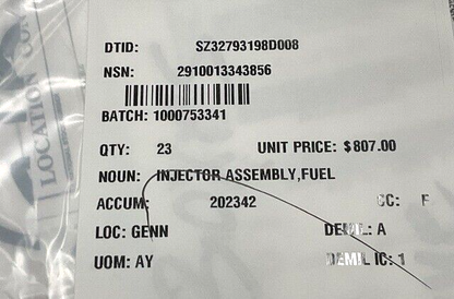 (1EA) GENERAL MOTORS FUEL INJECTOR ASSEMBLY 5226210 40043489-MP 2910-01-334-3856