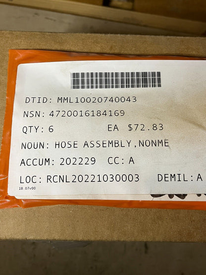 NEW PARKER 47601041-2 1/4'' FUEL LINE NONMETALLIC HOSE ASSEMBLY 4720-01-618-4169