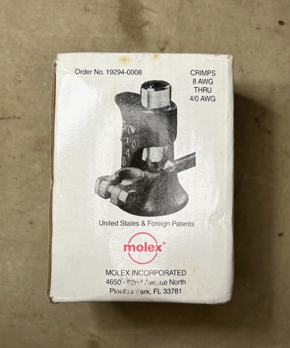 MOLEX 19294-0008 CRIMPING TOOL NON-INSULATED 8 AWG THRU 4/0 TERMINAL SKT-840