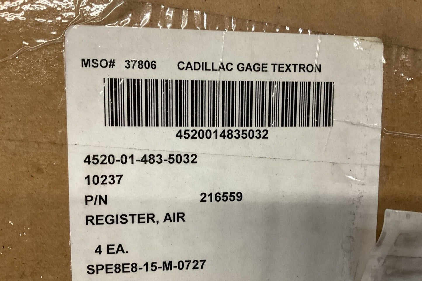 1EA ARMORED SECURITY VEHICLE, MODEL XM1117 AIR REGISTER 216559 4520-01-483-5032