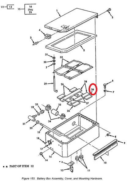 M939, M818, M931 5-TON TRUCK 12277132 BATTERY BOX SUPPORT BLOCK 6160-01-125-6075