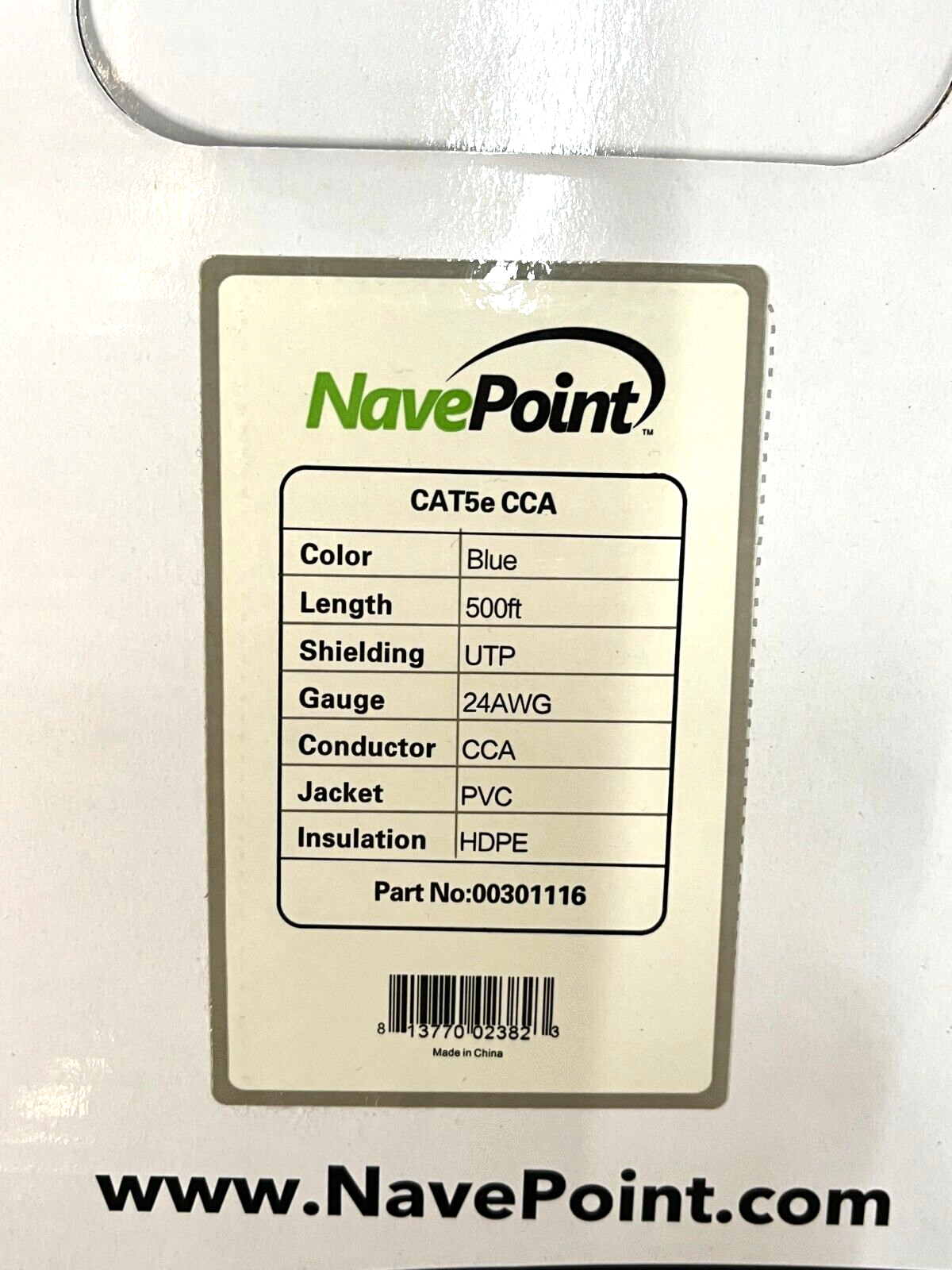NAVEPOINT CAT5e BULK NETWORK CABLE ETHERNET UTP CCA - 500 Ft BLUE