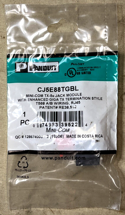 PANDUIT CORP CJ5E88TGBL JACK MODULAR RJ45 RECEPTACLE CONNECTOR 5935-01-624-3512