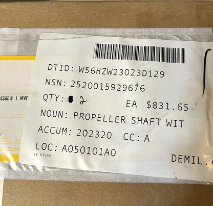 MRAP RG-31 MMPV ALEXTECH 143031530A01 PROPELLER HALFSHAFT 2520-01-592-9676 NOS