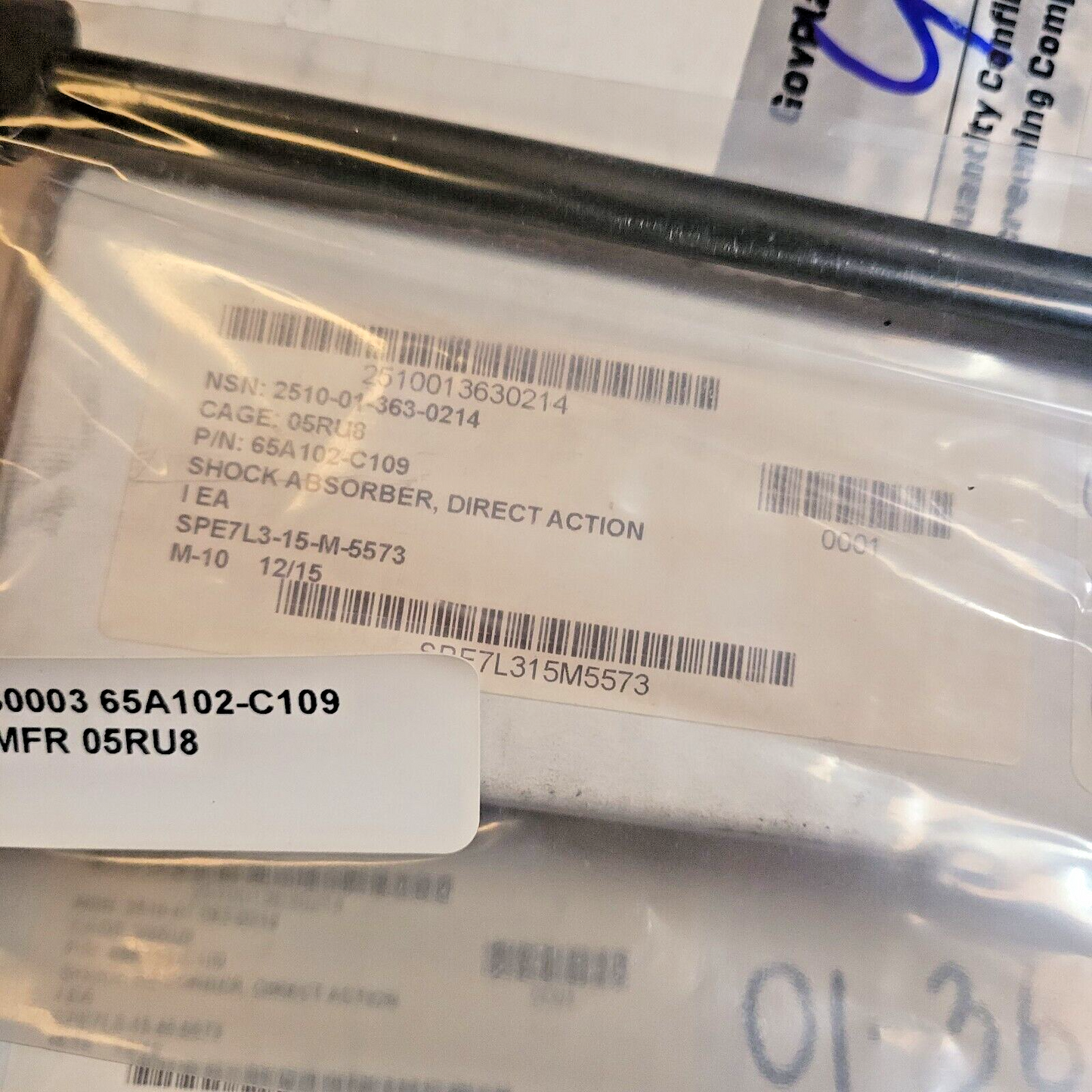 AIRCRAFT HORNET F/A-18 DIRECT ACTION SHOCK ABSORBER 65A102-C109 2510-01-363-0214