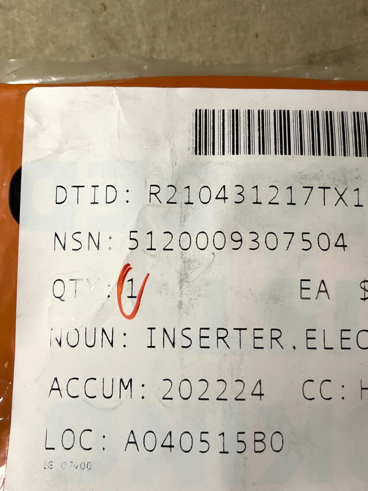 PICO CORPORATION 107-1015 ELECTRICAL CONTACT INSERTER MS17805 5120-00-930-7504