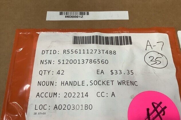 NEW B107.10M F5L SLIDING T 8" SOCKET WRENCH HANDLE NSN 5120-01-378-6560