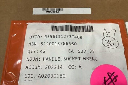 NEW B107.10M F5L SLIDING T 8" SOCKET WRENCH HANDLE NSN 5120-01-378-6560