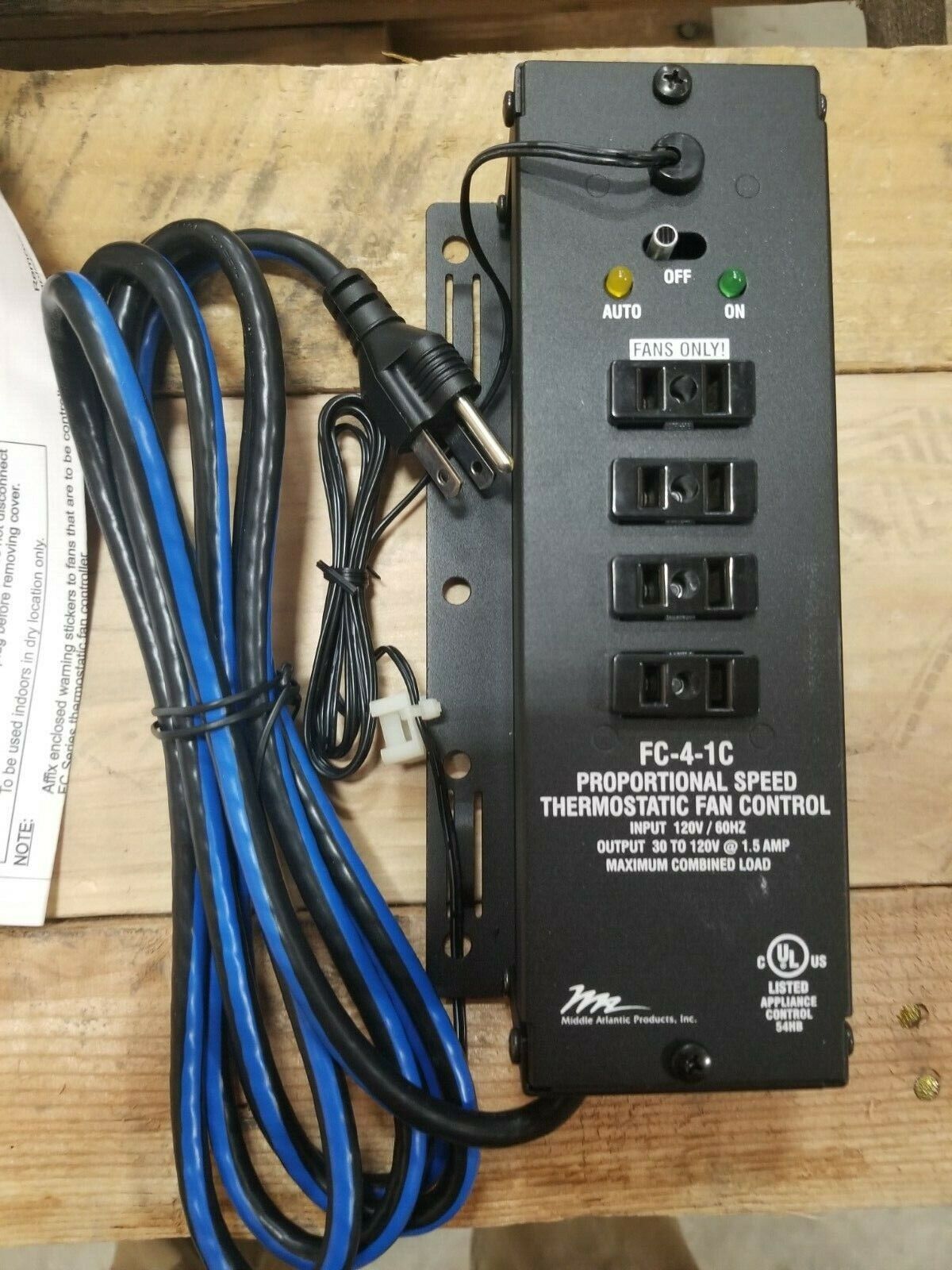 Middle Atlantic Products FC-4-1C Proportional Thermostatic Fan Control AV Rack