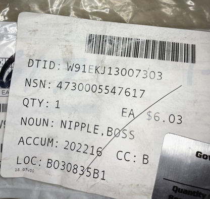 M107/HOWITZER M110 MS21902-10 UNION FLARELESS NIPPLE TUBE, 4730-00-554-7617