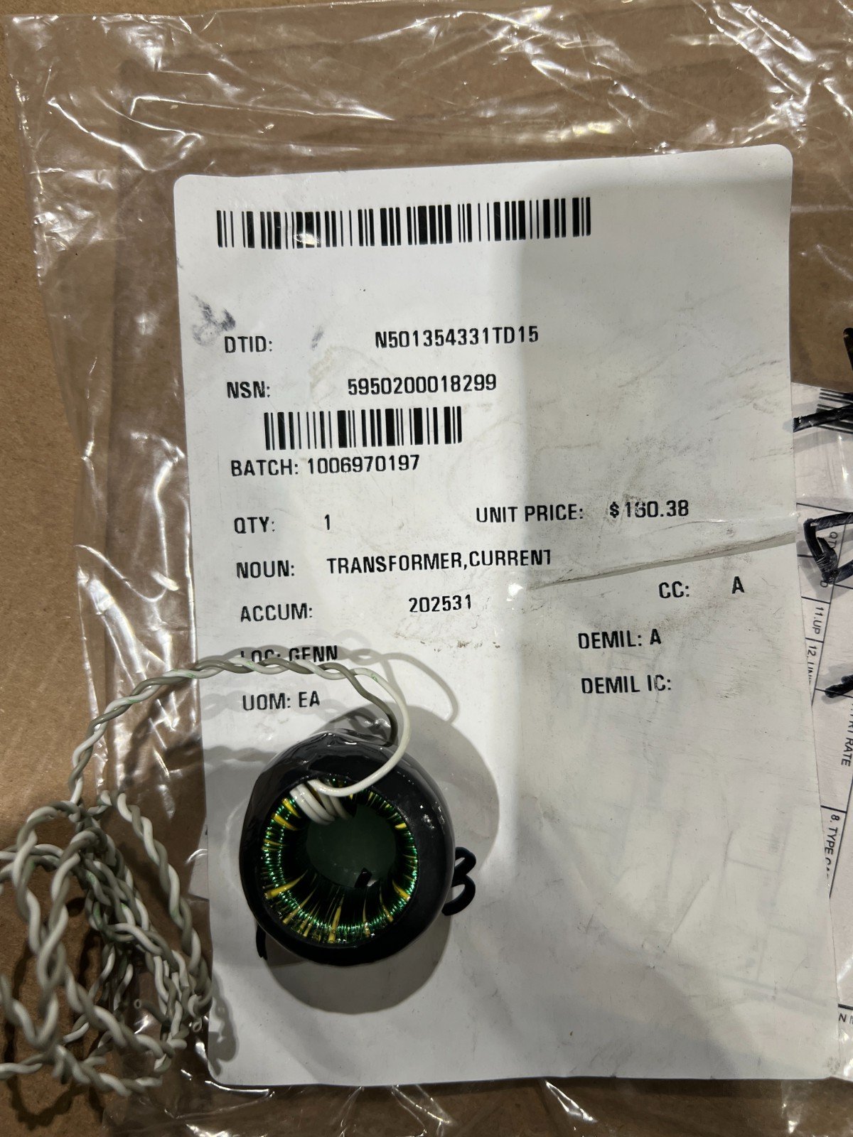 Current Transformer 711-065-DWG NSN 5950-20-001-8299