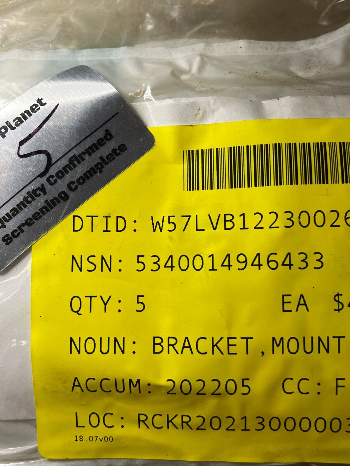 NEW NORTHROP MRAP 861871-1 CPU LOCKING MOUNTING BRACKET 5340-01-494-6433