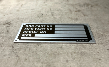 NEW M548 & M548A1 6-TON 8756610 IDENTIFICATION PLATE 301221 9905-00-690-2116