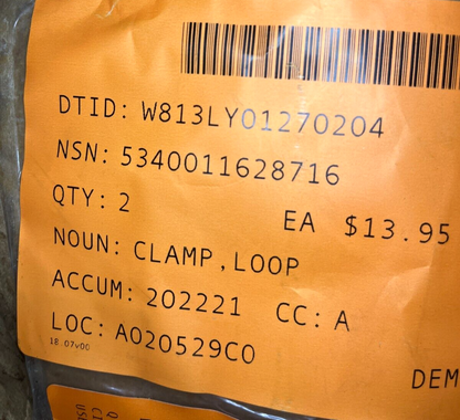 HELICOPTER HH-60H, SH-60B  1/2"  SS7563-9NBCL LOOP CLAMP 5340-01-162-8716 NOS